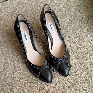 Clarks Black Textured Heels with Bow Detail